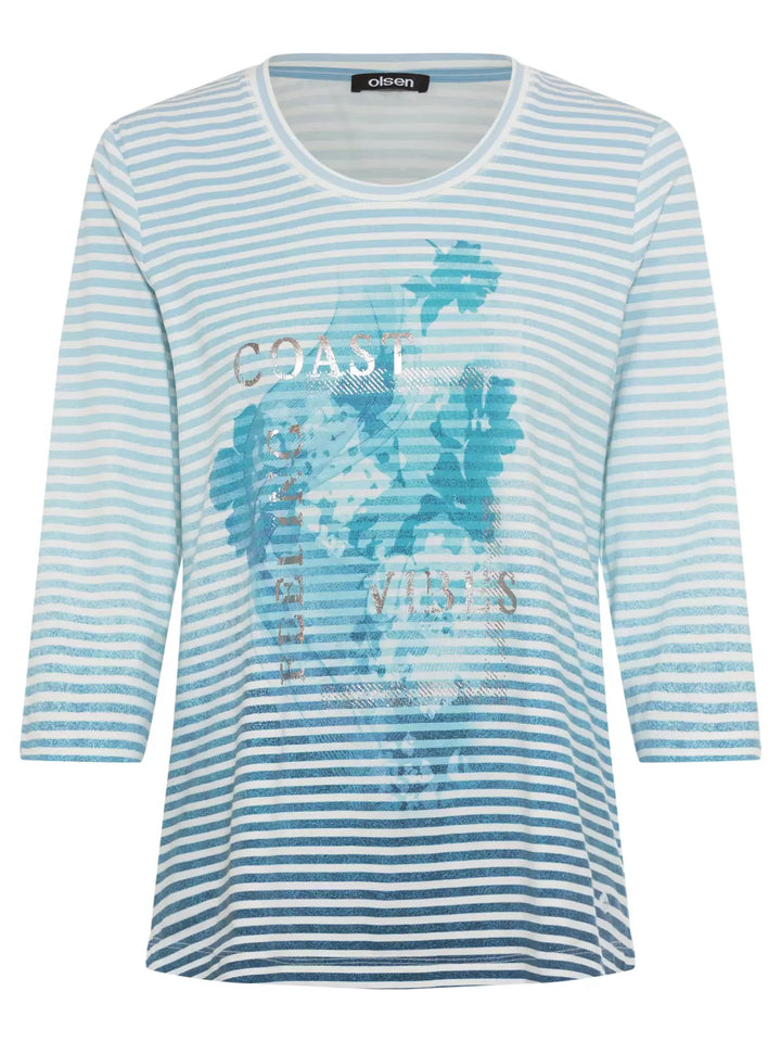 Olsen Blue Striped Graphic Top