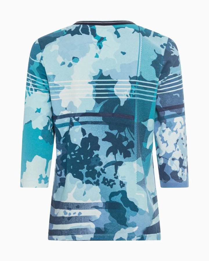 Olsen Ink Blue Floral Print Top