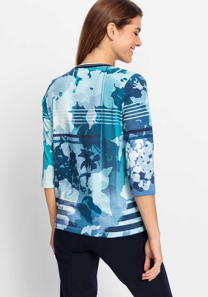 Olsen Ink Blue Floral Print Top