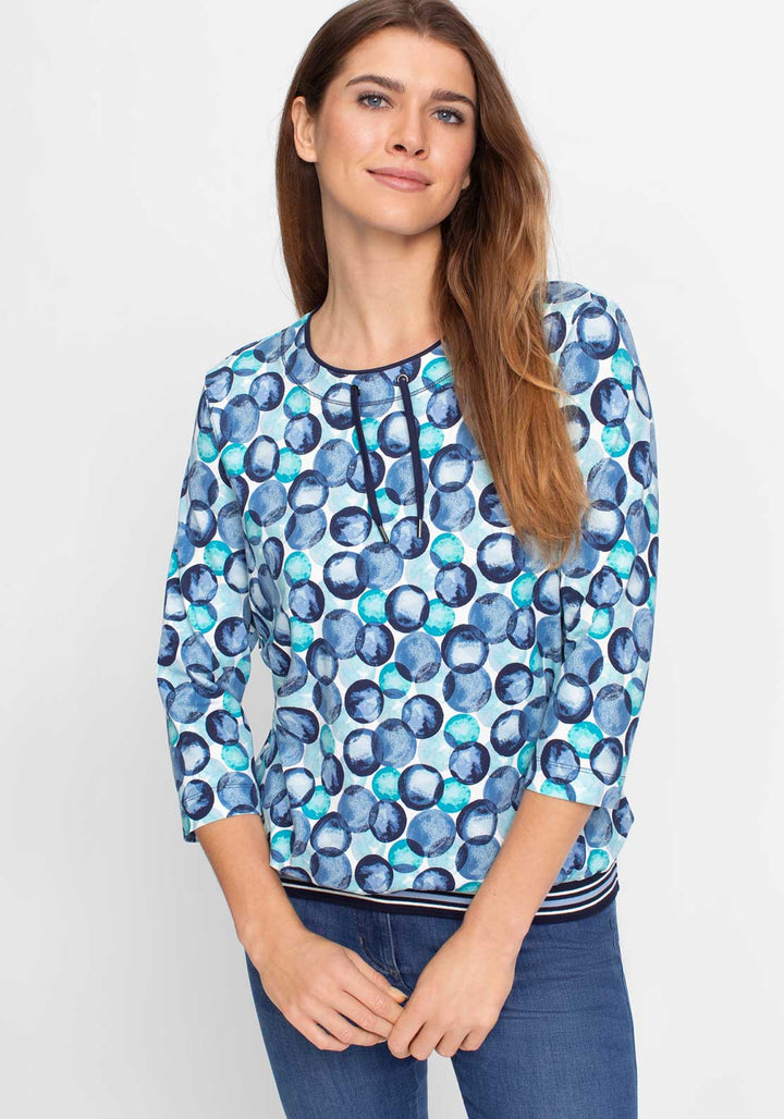 Olsen Blue Circle Print Drawstring Jersey Top