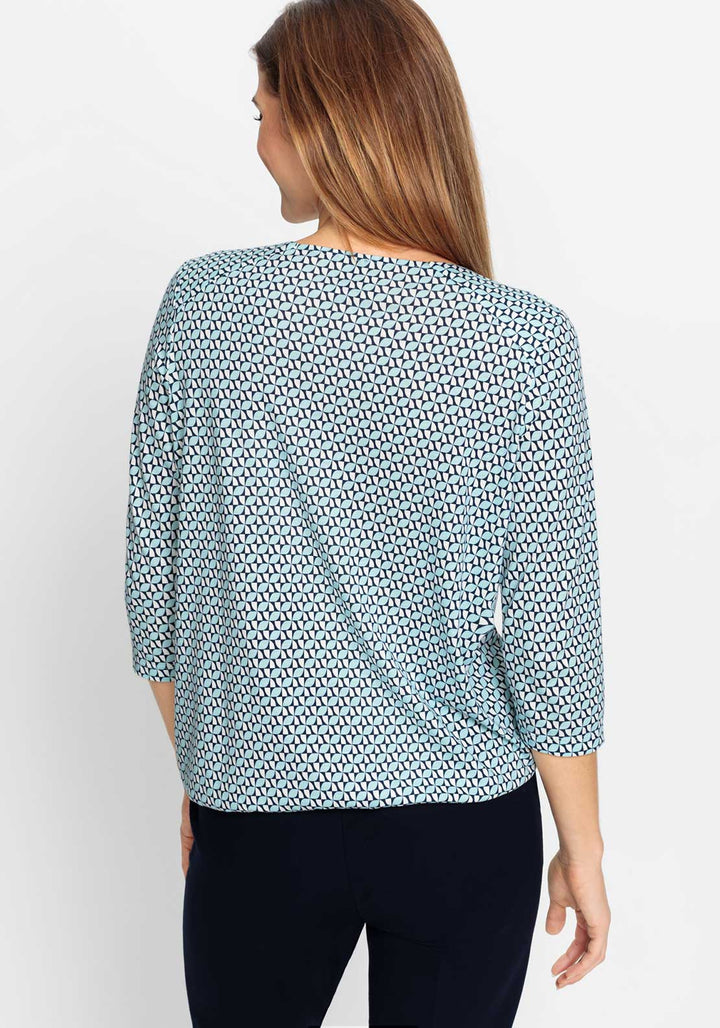 Olsen Blue Geometric Print Top