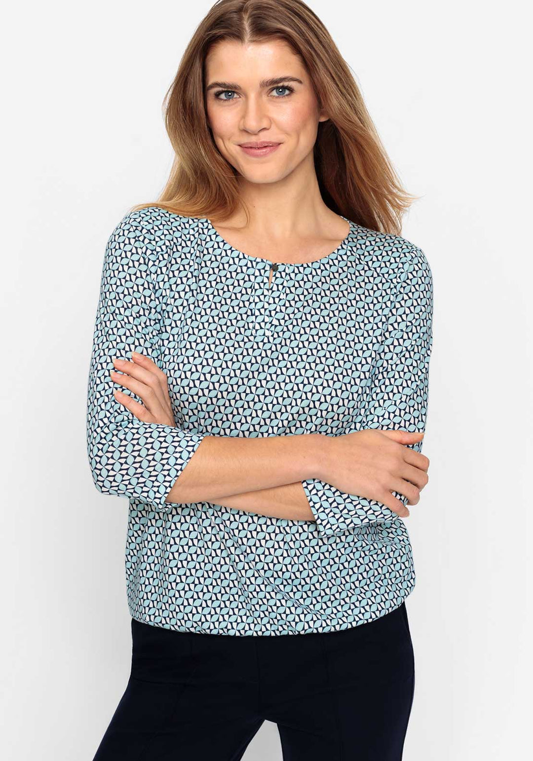 Olsen Blue Geometric Print Top