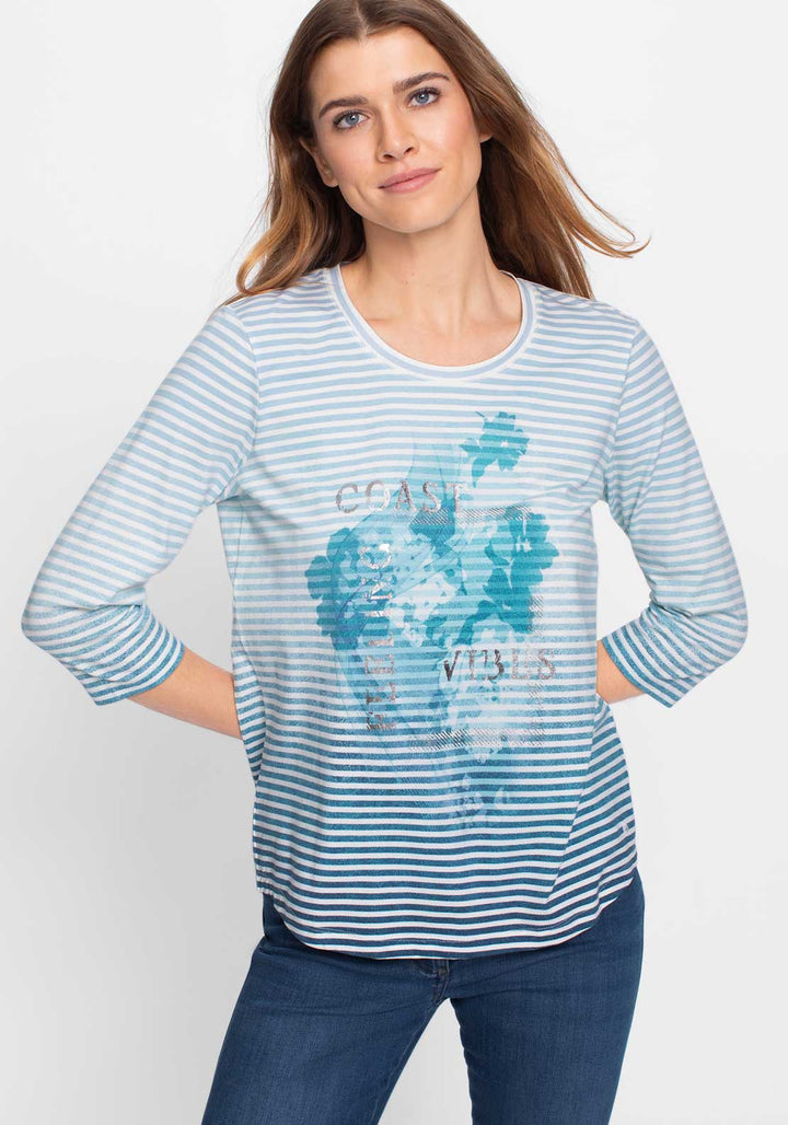 Olsen Blue Striped Graphic Top