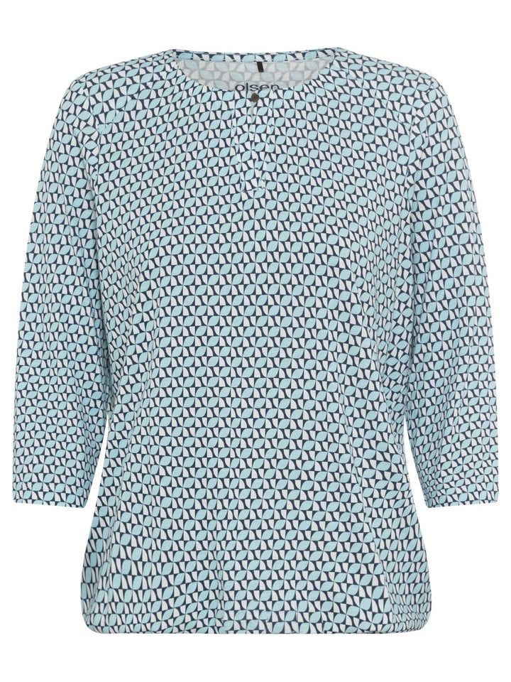 Olsen Blue Geometric Print Top