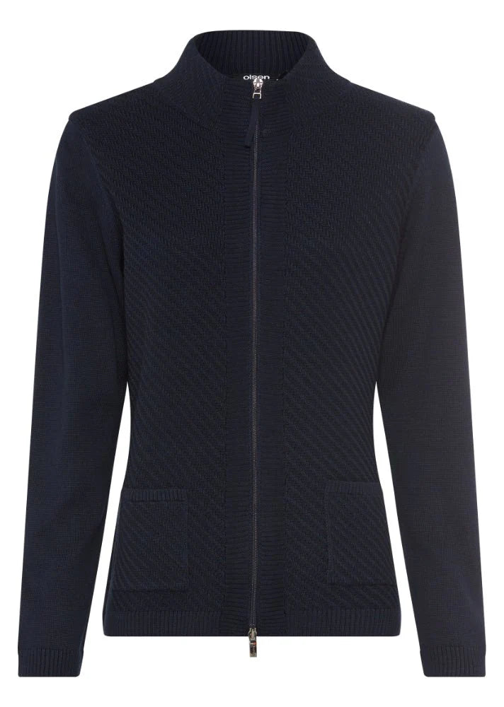 Olsen Navy Zip Cardigan