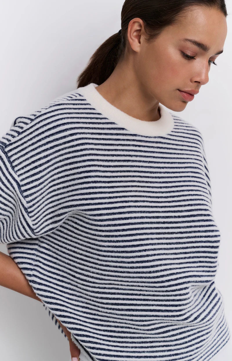 YAYA Fluffy Off-White Stripe Sweater