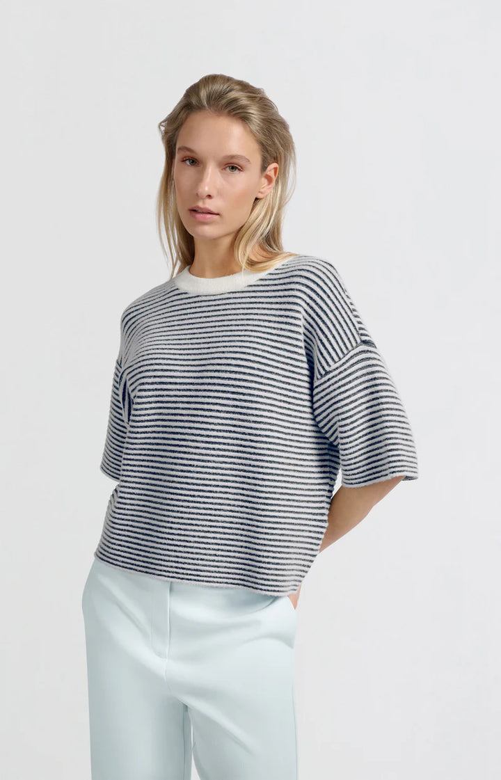 YAYA Fluffy Off-White Stripe Sweater